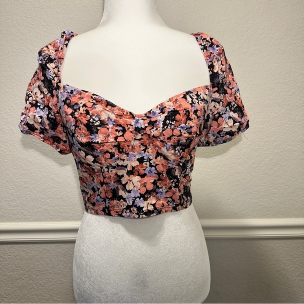 Blashe Floral Crop Top With Adjustable Ties In Back Size XL